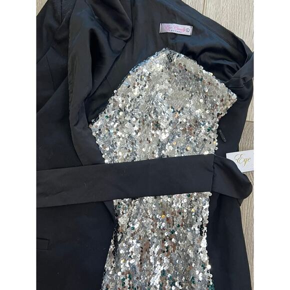 NWT Eye Candy Silver night sequin and black blazer coat combo going out party - Picture 9 of 13